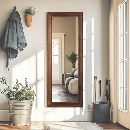 Vista 3 de Espejo rústico de cuerpo entero, marco de madera, 56 x 21 pulgadas, espejo de pie para dormitorio, sala de estar, entrada, colgar o inclinarse