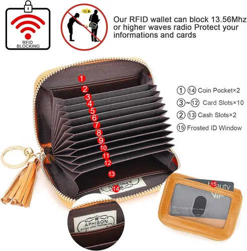 Vista 3 de APHISON RFID - Porta tarjeta de crédito con cremallera carteras pequeñas para mujer en cuero estilo girasol para mujer y niña caja de regalo 1927