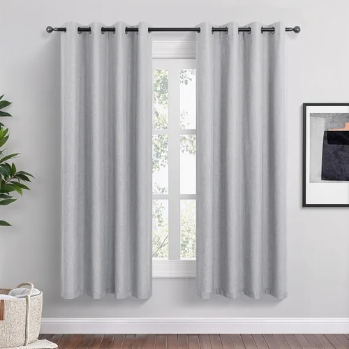 Vista 10 de Cortinas opacas cortas de lino pequeñas de 54 pulgadas de largo, juego de 2 paneles para dormitorio, sala de estar, con ojales, 100% opacas de lino