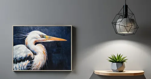 Vista 9 de Yihui Arts Lienzo enmarcado texturizado pintado a mano de garza