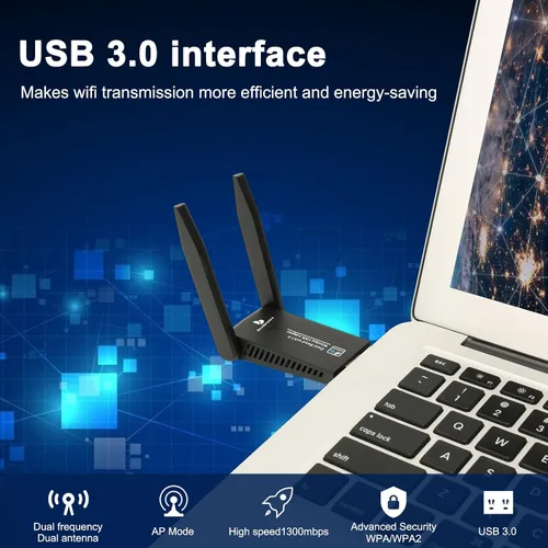 Vista 6 de Adaptador WiFi para PC de escritorio, antenas duales de 5Dbi de 1300 Mbps