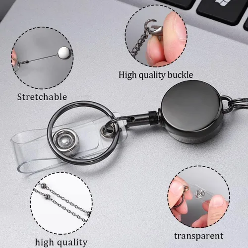 Vista 3 de Paquete de 3 cordones para insignias de identificación con 6 soportes retráctiles de acero inoxidable para profesores, cruceros, para niñas y Negro