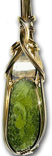 Vista 11 de Moldavite Crystal Necklace Pendant with Herkimer Diamond 0.03 oz de acero plateado