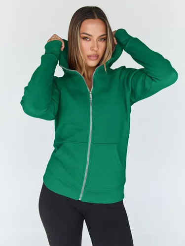 Vista 33 de Trendy Queen Sudaderas con capucha y cremallera para mujer, chaquetas de vellón, talla extragrande, moda de otoño e invierno