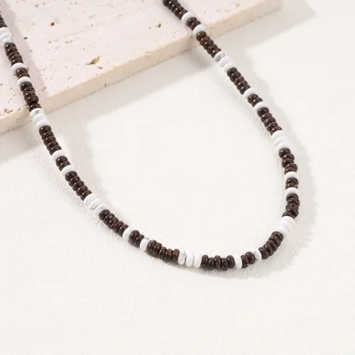 Vista 4 de COAI Collar de cuentas para hombre, collar turquesa de concha de coco para hombre Howlita y cáscara de coco