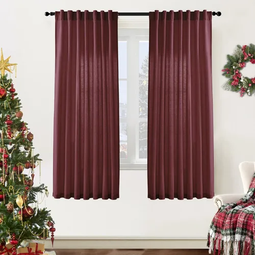 Vista 62 de XTMYI - Cortinas transparentes de 54 pulgadas de largo, juego de 2 paneles para baño, cortinas cortas de lino y algodón con semi privacidad