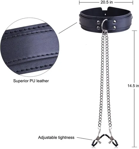 Vista 4 de Abrazaderas de pezón de fantasía Clips de cadena de metal arnés de cuerpo joyería pezón juguetes con cuello y amor coqueteo coqueteo cuero mano