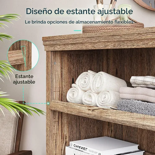 Vista 5 de LINSY HOME Estantería de 3 niveles para almacenamiento de exhibición, estantería de granja para oficina en casa, sala de estar, dormitorio