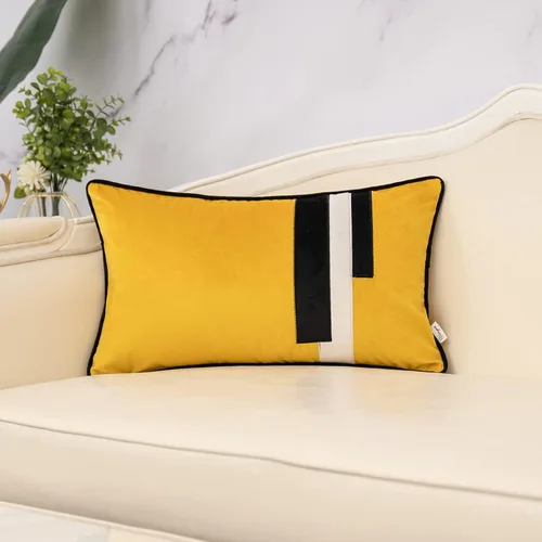 Vista 17 de Yangest Funda de Almohada Decorativa de Terciopelo Negro con Rayas Patchwork, Funda de Cojín Moderna de 18x18 Pulgadas para Sofá, Sillón