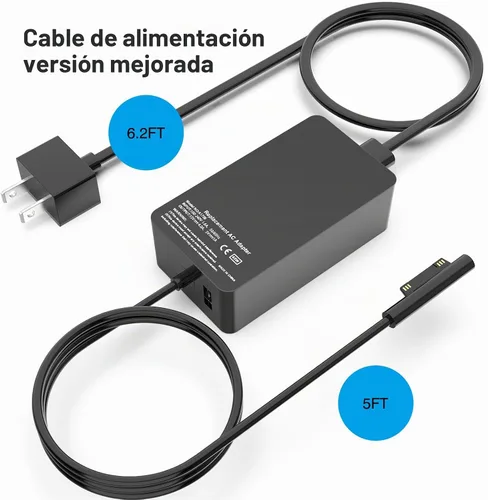 Vista 4 de [Versión mejorada] Cargador Surface Pro de 65 W para Surface Pro 3/4/5/6/7/8/9/X, compatible con Microsoft Surface Book Laptop/tablet, funciona