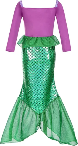 Vista 2 de IBQ Disfraz de sirena Ariel para niñas pequeñas, disfraz de princesa con accesorios