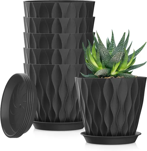 Vista 15 de Macetas SQKH de 4 pulgadas, juego de 6 macetas de interior, macetas con agujeros de drenaje y bandejas para orquídeas, violetas, suculentas, hierbas