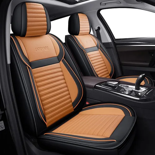 Vista 8 de LINGVIDO - Fundas de piel sintética con respaldo para asiento de automóvil, transpirables, impermeables, universal y antideslizante, para SUV Beige