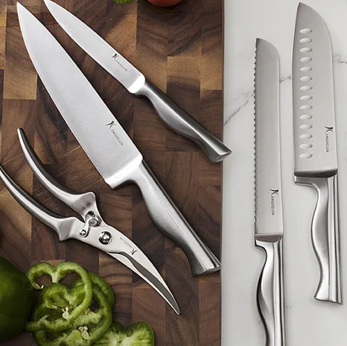 Vista 6 de Kangdelun Juego de cuchillos de cocina ultra afilados de 15 piezas con bloque de madera, mango ergonómico antideslizante exclusivo, acero 50CR15MOV