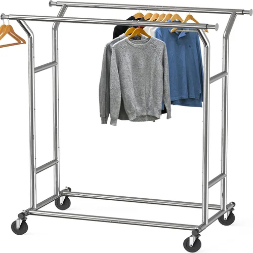 Vista 7 de Simple Houseware - Perchero de ropa de doble riel resistente, color negro, con capacidad de hasta 200 lbs, varilla extensible de 43 a 67 pulgadas