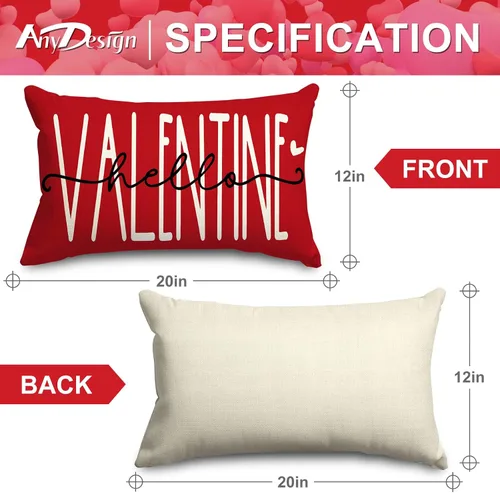 Vista 2 de 2 fundas de almohada rectangulares para el día de San Valentín, diseño de corazón rojo, 12 x 20 pulgadas, romántico, para sofá, hogar, oficina