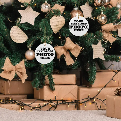 Vista 3 de Adorno de árbol de Navidad con foto personalizada, adorno de compromiso, recuerdo de cerámica coleccionable de vacaciones, regalo de Navidad