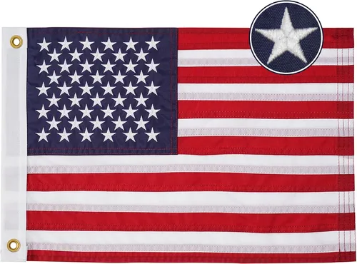 Vista 8 de Bandera estadounidense de 1.5 x 3 pies, banderas plisadas de Estados Unidos bordadas para exteriores, bandera patriótica de medio abanico con 3