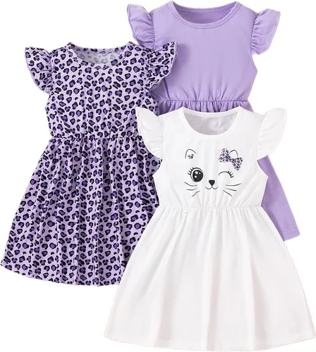 Vista 18 de Vestidos para niñas Vestidos para niñas pequeñas Paquete de 3 Vestido casual de fiesta con estampado patinador acampanado tipo A Vestido de verano