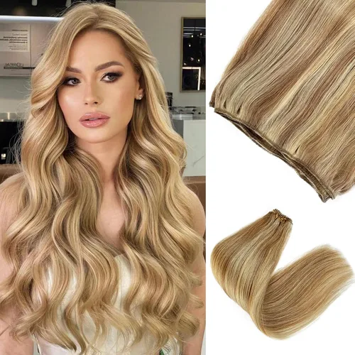 Vista 28 de Extensiones adhesivas rubias de cabello humano brasileño grado 9A, #60 rubio platino, cinta en 12 pulgadas, 20 unidades por juego, extensiones