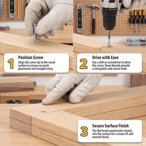 Vista 6 de 100 Unidades Tornillos para Madera #6 x 1" Cabeza Plana Recubiertos de Zinc Cabeza Phillips (BCP4) Phillips Drive, rosca profunda con punta fina