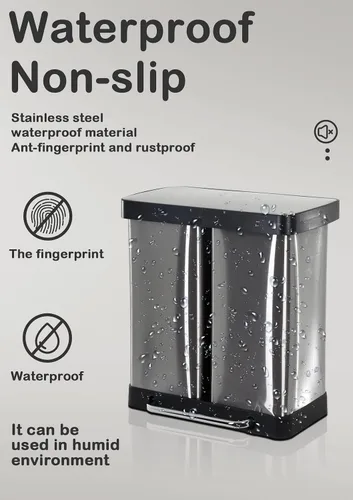 Vista 4 de Cubo de basura doble de 10 galones, contenedor de reciclaje clasificado para reciclaje de cocina y basura, cubo de basura de doble compartimento