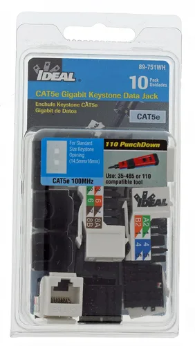 Vista 11 de IDEAL Electrical 89-751WH CAT5e Keystone Modular Jacks, blanco, 10 conectores modulares para conductores CAT5e 22-24 AWG