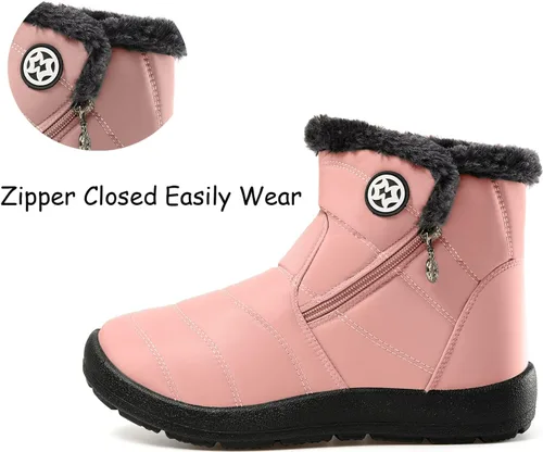 Vista 17 de Eagsouni Botas de nieve para mujer, botines de invierno para mujer, con forro de piel cálida, botines gruesos con cremallera, zapatos planos
