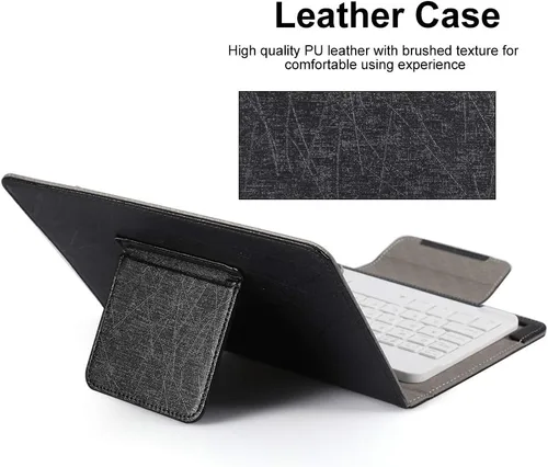 Vista 2 de Teclado Bluetooth con funda de poliuretano para Android/para teléfono inteligente iOS, teclado Bluetooth con funda abatible y soporte para tableta