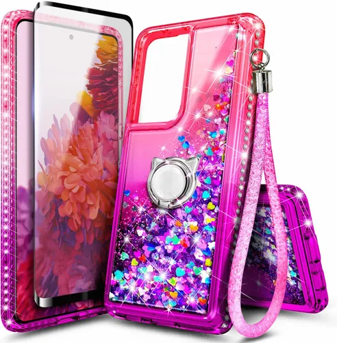 Vista 38 de NGB - Funda para teléfono Samsung Galaxy S9, color aguamarina/morado, bonita funda con purpurina líquida para mujeres y niñas, con protector