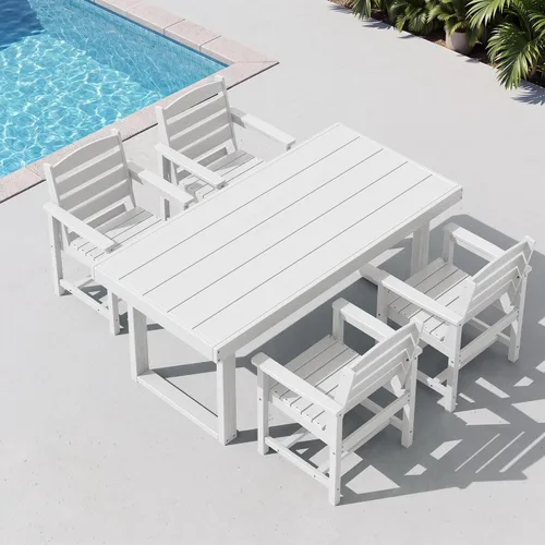Vista 24 de SERWALL HDPE - Juego de comedor al aire libre para 4, 67 pulgadas, para todo tipo de clima, mesa de comedor y sillas sin brazos para terraza Negro