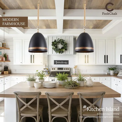 Vista 2 de Lámpara colgante de granja negra de 10 pulgadas, cuerda de cáñamo bohemio, iluminación de isla de cocina, lámpara colgante de techo de campo francés