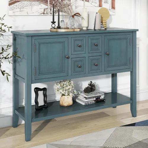 Vista 10 de Harper & Bright Designs Mesa de buffet para cocina, mesas de buffet y aparador con cuatro cajones de almacenamiento, dos armarios e inferior