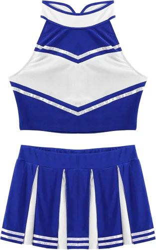 Vista 4 de JEEYJOO Conjunto de uniforme de animadora para mujer camiseta corta sin mangas con falda plisada