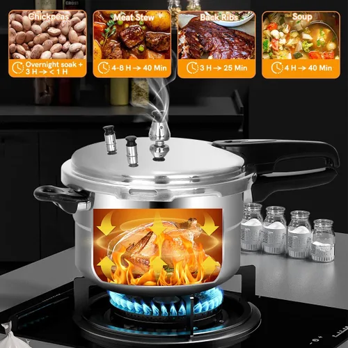 Vista 6 de Fulgutonit Olla a presión de 5.3 cuartos de galón, olla de presión compatible con inducción de 10 psi, con control de presión múltiple y protección
