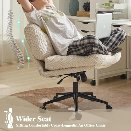 Vista 7 de Silla cruzada con ruedas más anchas y gruesas, silla de oficina con patas cruzadas, cómoda, ajustable, giratoria, color blanco
