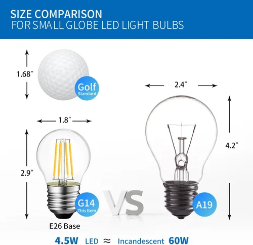 Vista 9 de ANWIO Bombilla LED redonda E26 G14 regulable, 4.5 W Eqv 60 W, paquete de 6
