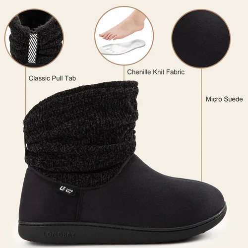Vista 5 de LongBay Pantuflas de punto de chenilla cálidas para mujer, de espuma viscoelástica, cómodas, de gamuza, esponjosas, de espuma viscoelástica, botas