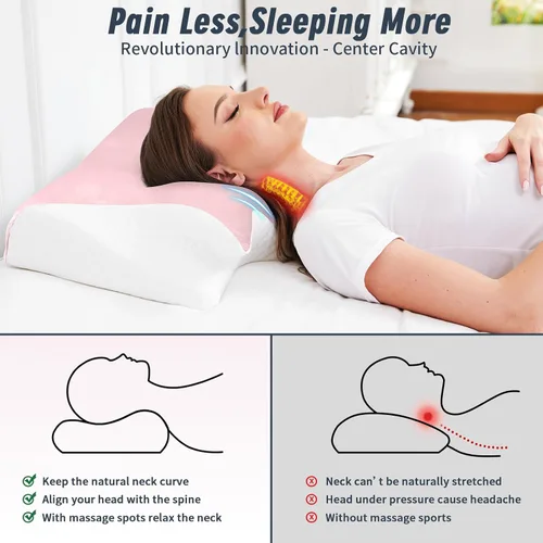 Vista 3 de Almohadas ergonómicas de espuma viscoelástica, almohada ortopédica para dormir de lado, dormir de lado, dolor de cuello, cama, espalda, hombro Rosa