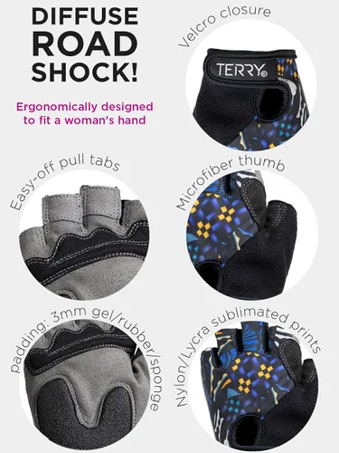 Vista 3 de Terry Guantes de ciclismo para mujer, T-Gloves LTD Prints, Guantes de ciclismo para mujer, guantes de ciclismo de medio dedo acolchado de gel