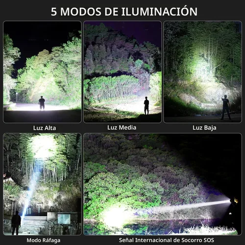 Vista 5 de Linternas LED recargables de alto lúmenes, 90,000 lúmenes, linternas súper brillantes con 5 modos, linterna de flash potente impermeable linterna