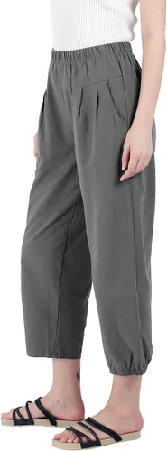 Vista 3 de yoeasy Pantalones capri de lino para mujer, holgados, cómodos, con cintura elástica, con bolsillos