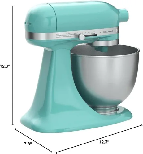 Vista 3 de KitchenAid KSM3311XAQ Artisan Mini Series Batidora de pie con cabezal inclinable, 3.5 cuartos, azul cielo aguamarina
