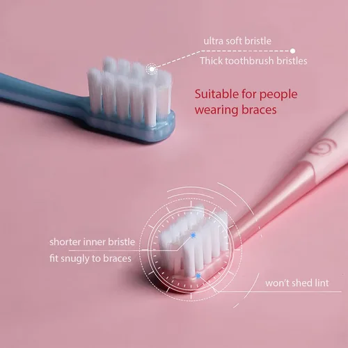 Vista 2 de Cepillo dental de ortodoncia en forma de V para aparatos ortopédicos, para niños, adolescentes y adultos, para dientes sensibles, para encías Azul