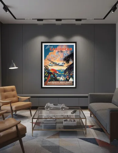 Vista 7 de Pacifica Island Art Póster de viaje de aerolínea vintage de Mark Von Arenburg c.1940s, cartel de metal vintage con texto en inglés "Fly to the