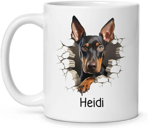 Vista 26 de Tazas de café con nombre personalizado único y emocionado Chihuahua rompió la pared, tazas de café personalizadas para perros, regalo para niños