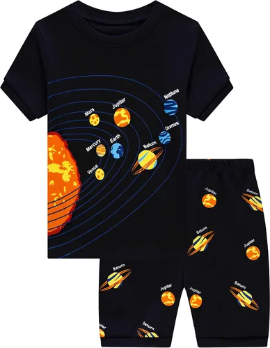 Vista 20 de Pijamas para niños, 100% algodón, 2 piezas, manga corta, conjunto de ropa de dormir de verano para niños, 3t-10t 01 Gris/Estampado De Excavadora