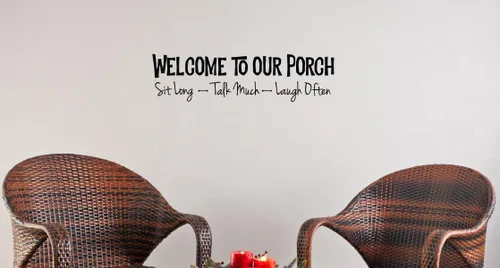 Vista 2 de Welcome to Our Porch Sit Talk Laugh - Calcomanías para pared - Decoración de entrada para pared - Arte de pared de vinilo troquelado - Calcomanías
