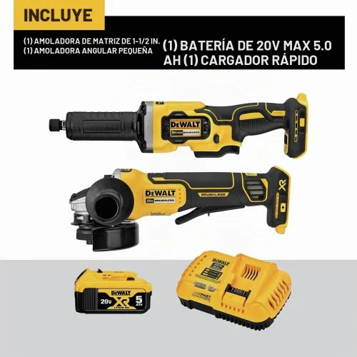 Vista 2 de DEWALT 20V MAX - Amoladora angular y esmeriladora, juego de 2 herramientas inalámbricas con batería y cargador (DCK203P1)