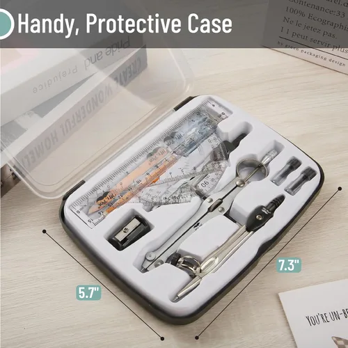 Vista 3 de Mr. Pen- Geometry Set, 13 pcs, 3 Metal Compasses, Protractor, 6" Ruler 45° & 30°/60° Set Squares, Pencils, Lead Refills, Sharpener & Eraser for